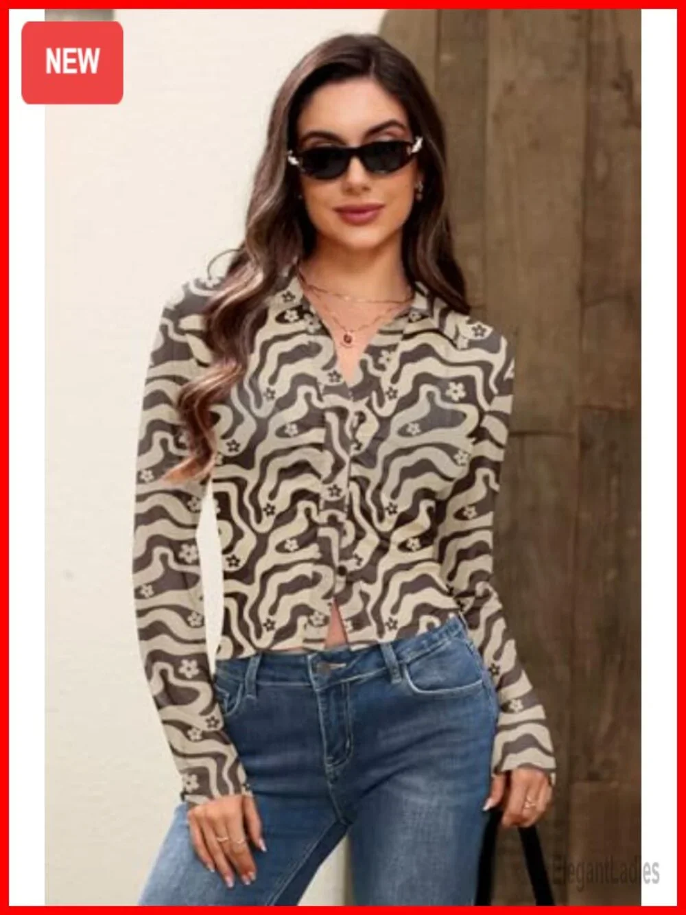 Sheer Mesh V-Neck Button Down Shirt with Ruched Detailing - Trendy Y2K Top
